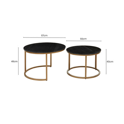 Varana Nest Of Two Black Marble Top Round Tables