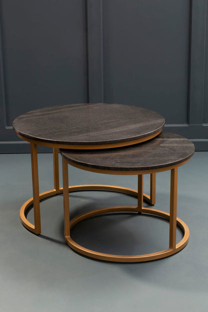 Varana Nest Of Two Black Marble Top Round Tables