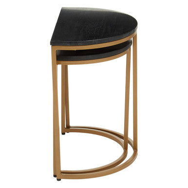 Varana Nest Of Two Half Moon Black Marble Top Tables
