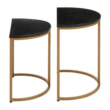 Varana Nest Of Two Half Moon Black Marble Top Tables