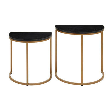 Varana Nest Of Two Half Moon Black Marble Top Tables