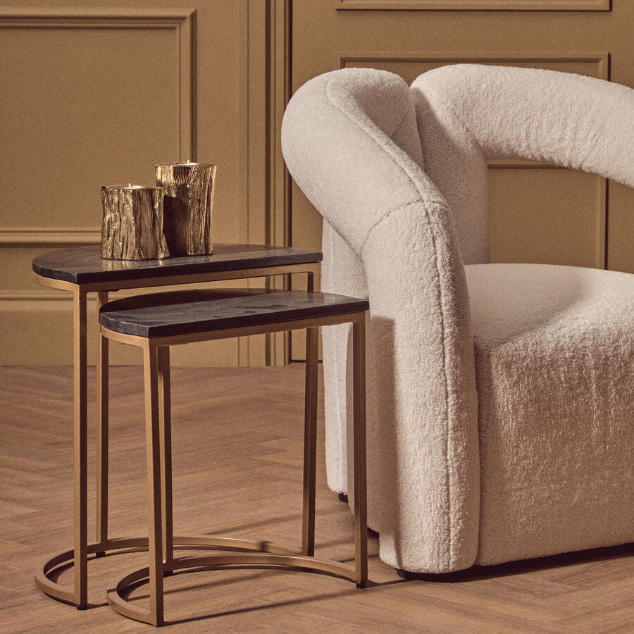 Varana Nest Of Two Half Moon Black Marble Top Tables