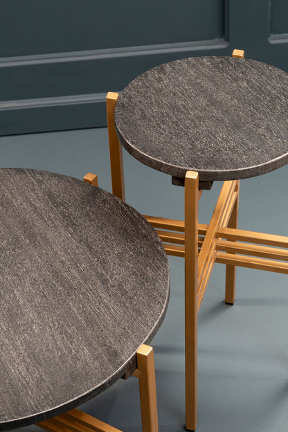 Varana Set of 2 Black Marble Top Round Side Table