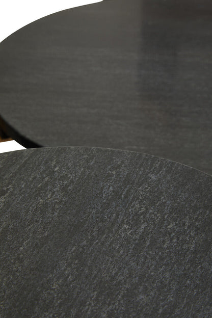 Varana Set of 2 Black Marble Top Round Side Table