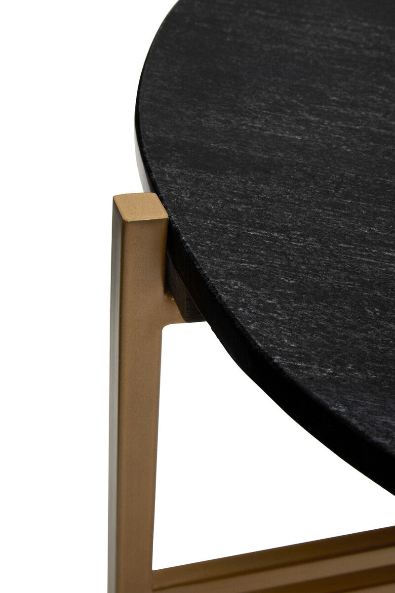 Varana Set of 2 Black Marble Top Round Side Table