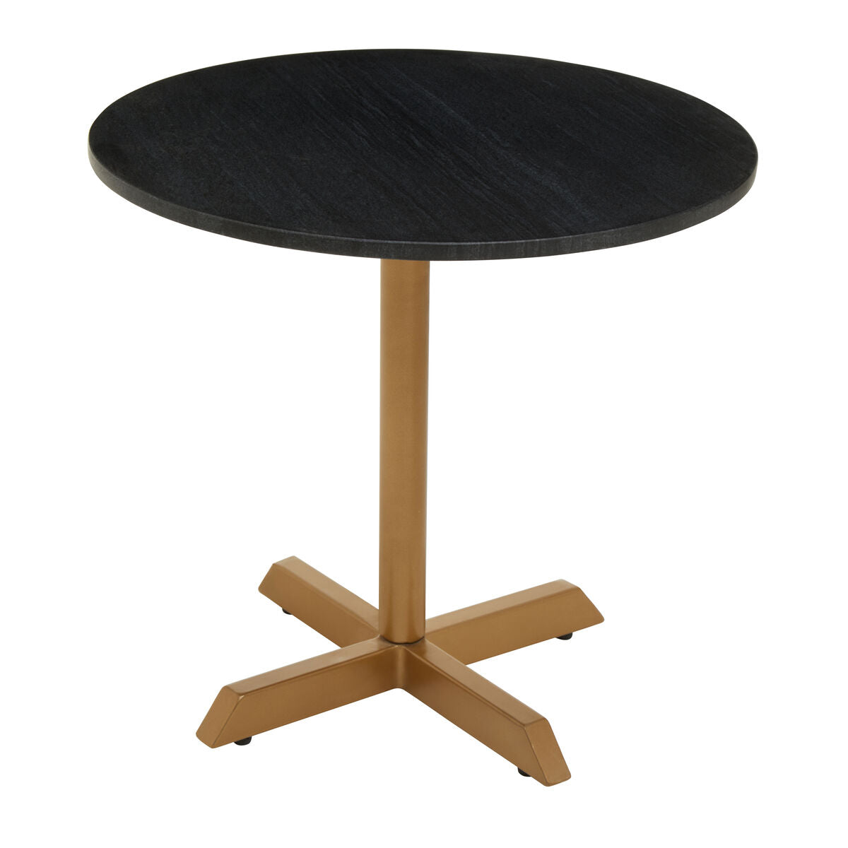 Black Round Marble Top Side Table with Matte Gold Metal Cross Base | Varana