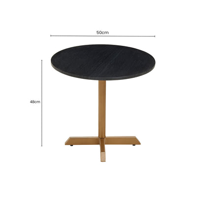 Black Round Marble Top Side Table with Matte Gold Metal Cross Base | Varana