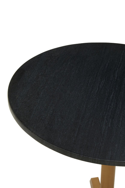 Black Round Marble Top Side Table with Matte Gold Metal Cross Base | Varana