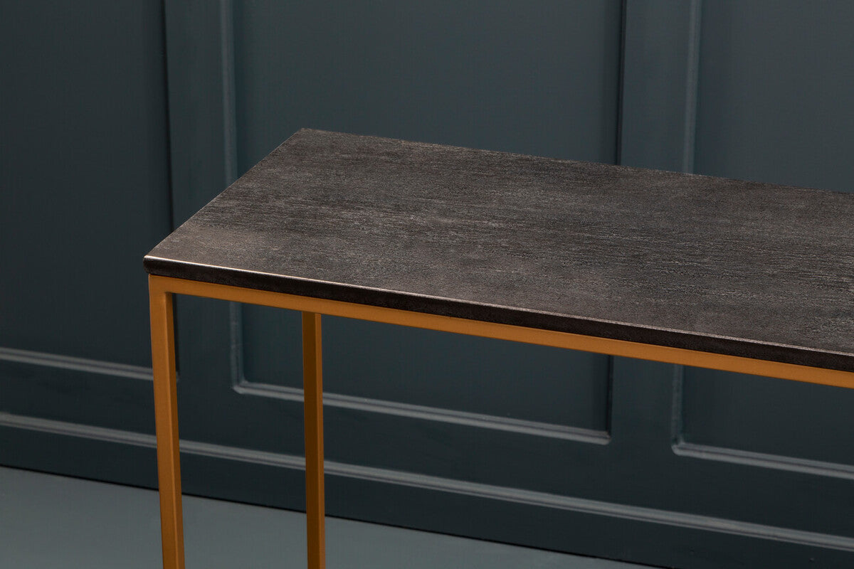 Varana Black Marble Top Console Table With Gold Iron Frame