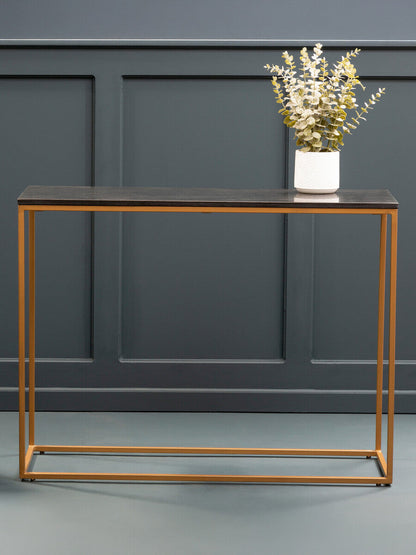 Varana Black Marble Top Console Table With Gold Iron Frame