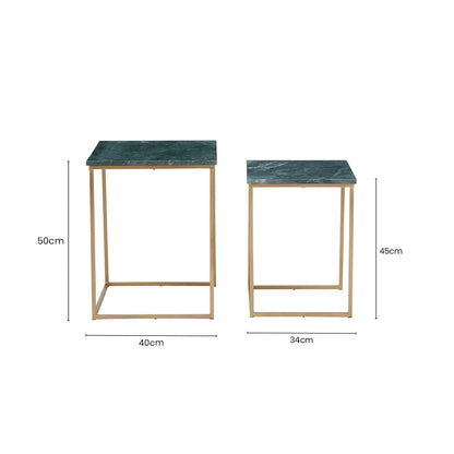 Mandoli Nest Of 2 Green Marble Side Tables