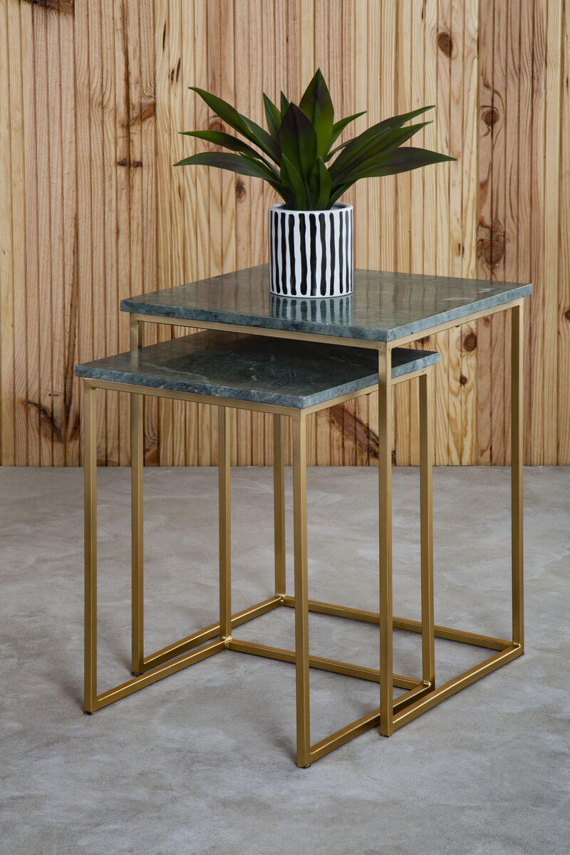 Mandoli Nest Of 2 Green Marble Side Tables