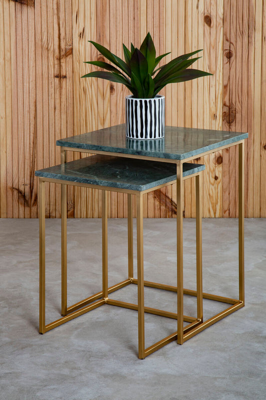 Mandoli Nest Of 2 Green Marble Side Tables