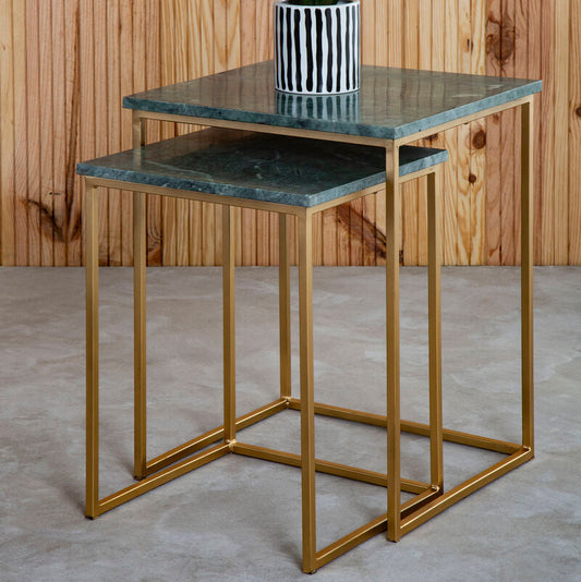 Mandoli Nest Of 2 Green Marble Side Tables