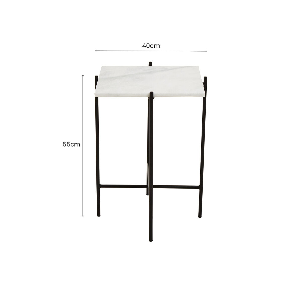 White Marble Square Top Side Table with Sleek Black Iron Base | Mandoli