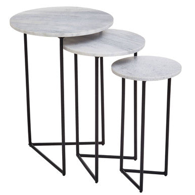 Mandoli Nest Of 3 White Marble Side Tables