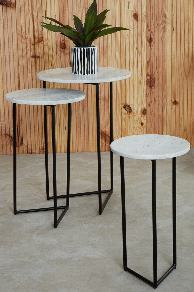 Mandoli Nest Of 3 White Marble Side Tables