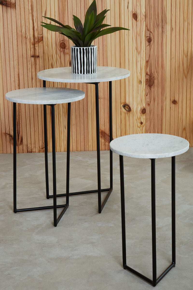 Mandoli Nest Of 3 White Marble Side Tables