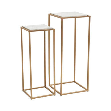 Mandoli Nest Of 2 White Marble Top Square Side Tables