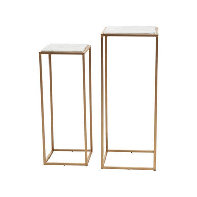 Mandoli Nest Of 2 White Marble Top Square Side Tables