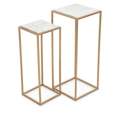 Mandoli Nest Of 2 White Marble Top Square Side Tables
