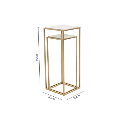 Mandoli Nest Of 2 White Marble Top Square Side Tables