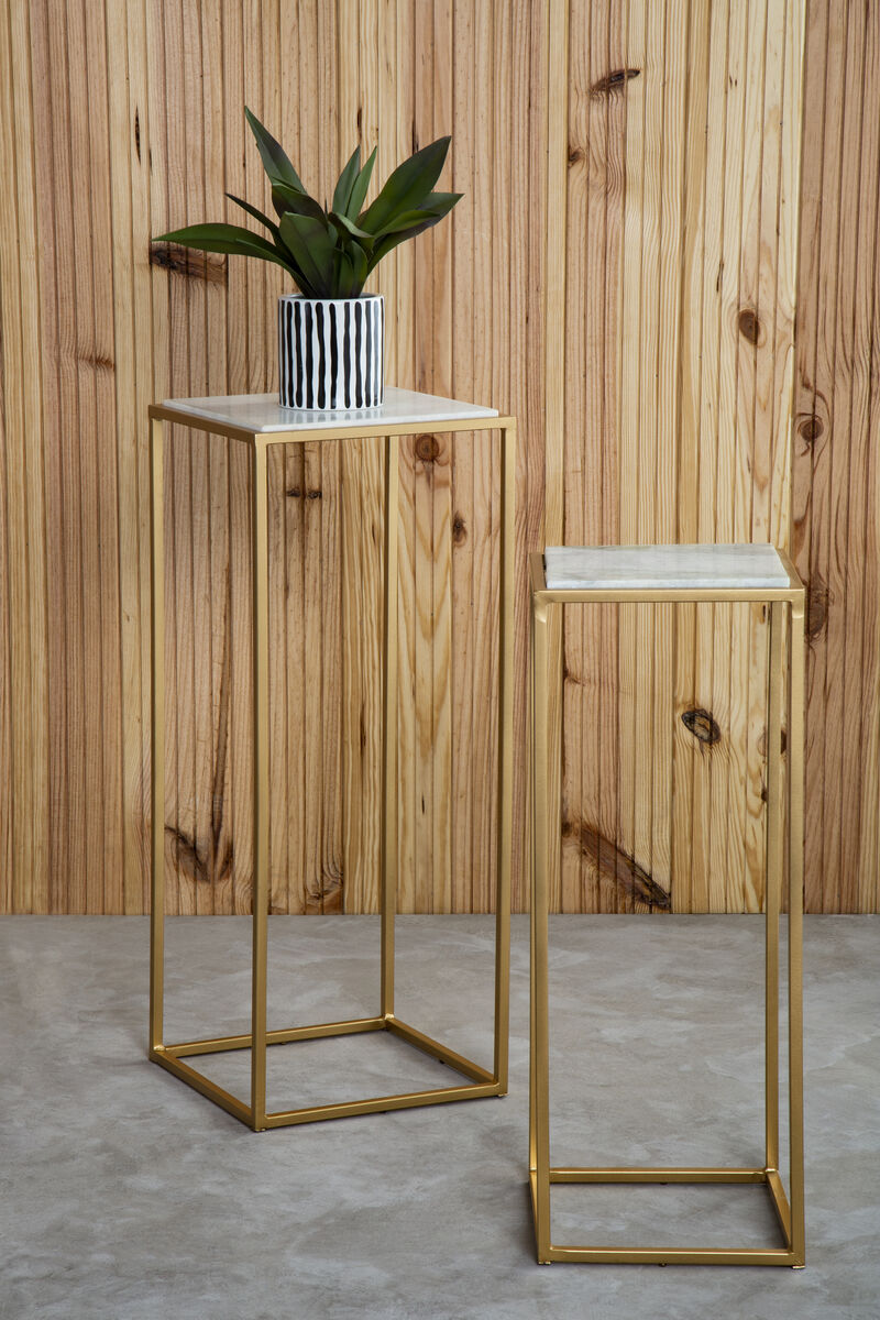 Mandoli Nest Of 2 White Marble Top Square Side Tables