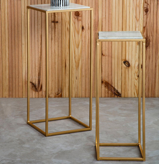 Mandoli Nest Of 2 White Marble Top Square Side Tables
