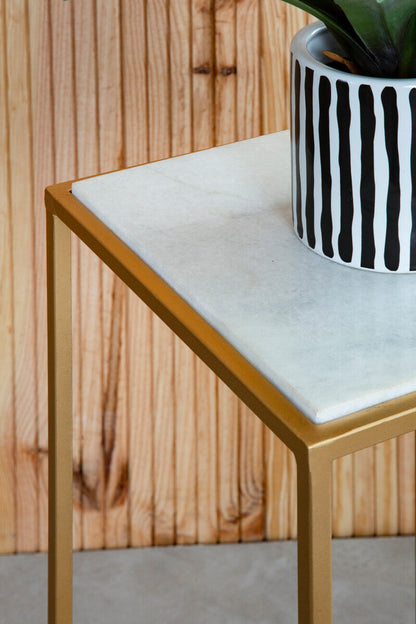 Mandoli Nest Of 2 White Marble Top Square Side Tables