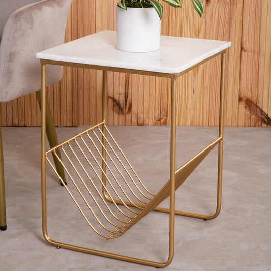 Mandoli White Marble Rack Side Table