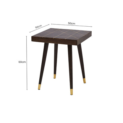 Dark Brown Mango Wood Square Side Table with Gold Tip Legs | Naro