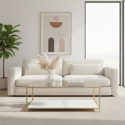 Novi Glass And White Terrazzo Gold Frame Coffee Table