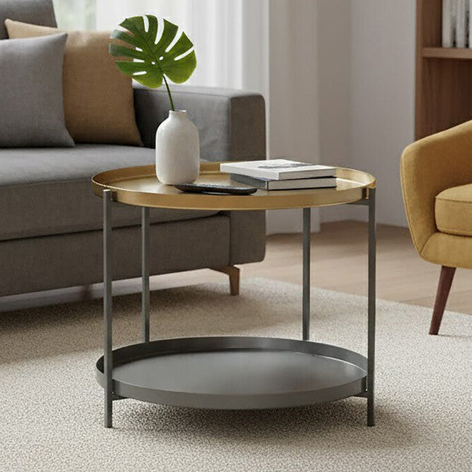 Two Tier Gold Round Coffee Table with Two-Tonal Contrast | Kobra