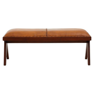 Inca Tan Leather Bench with Wood Frame