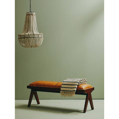 Inca Tan Leather Bench with Wood Frame
