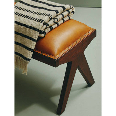 Inca Tan Leather Bench with Wood Frame