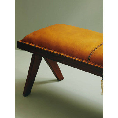 Inca Tan Leather Bench with Wood Frame