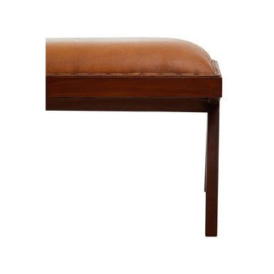 Inca Tan Leather Bench with Wood Frame