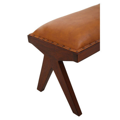 Inca Tan Leather Bench with Wood Frame