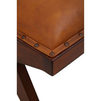 Inca Tan Leather Bench with Wood Frame