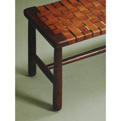 Inca Tan Leather Lattice Design Bench with Wood Frame