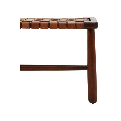Inca Tan Leather Lattice Design Bench with Wood Frame