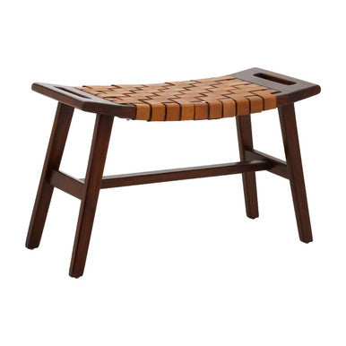 Inca Tan Genuine Leather Stool with Wood Frame