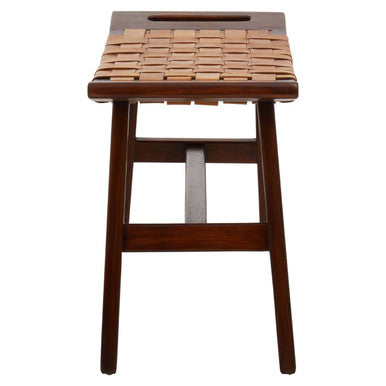 Inca Tan Genuine Leather Stool with Wood Frame