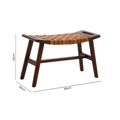 Inca Tan Genuine Leather Stool with Wood Frame