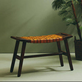 Inca Tan Genuine Leather Stool with Wood Frame