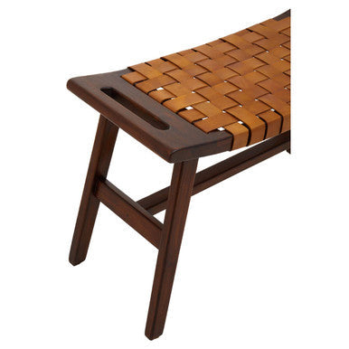 Inca Tan Genuine Leather Stool with Wood Frame