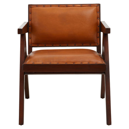 Inca Tan Leather and Teak Frame Dining Chair