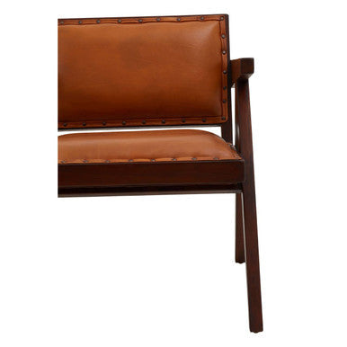 Inca Tan Leather and Teak Frame Dining Chair