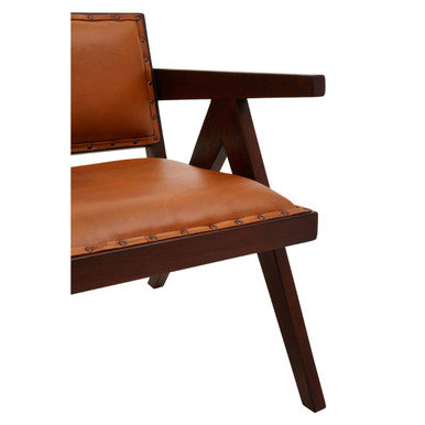 Inca Tan Leather and Teak Frame Dining Chair